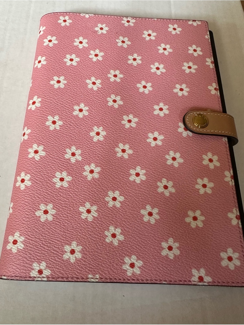 Coach Pink Floral Print Leather Notebook Planner with Snap Closure